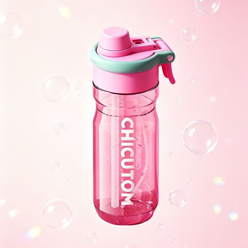 Large Capacity Sports Water Bottle with Spray & Straw – 750ml