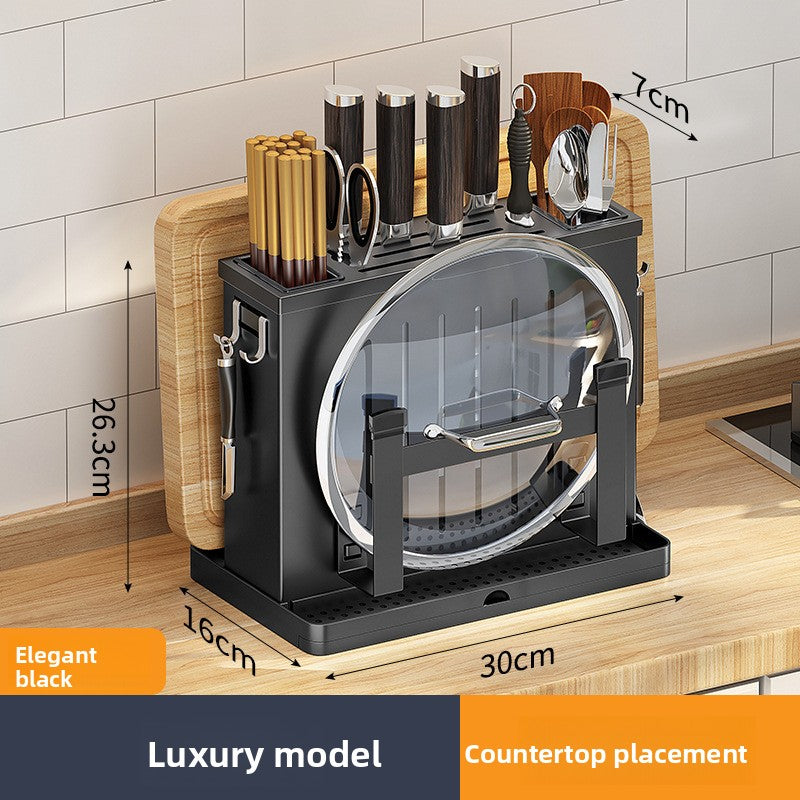 Wall Mounted Stainless Steel Knife Holder with Cutting Board Storage