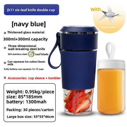 K11 Portable Blender – 6-Blade Glass Cup, Self-Cleaning, 400ml (USB Rechargeable)