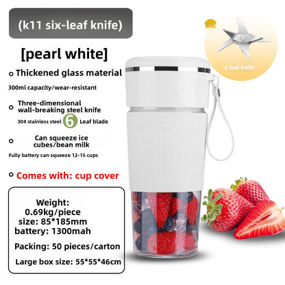 K11 Portable Blender – 6-Blade Glass Cup, Self-Cleaning, 400ml (USB Rechargeable)