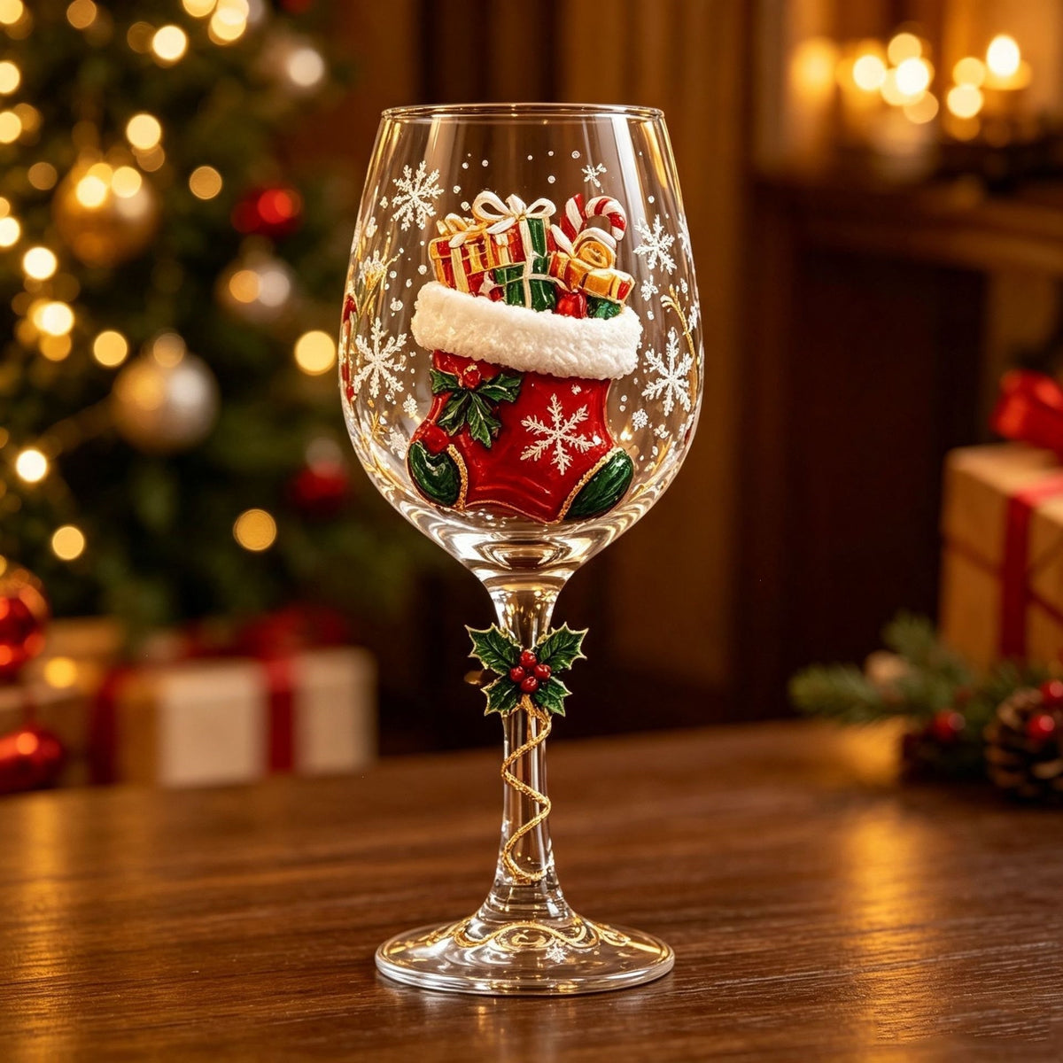 Christmas Themed Glass Art Goblet