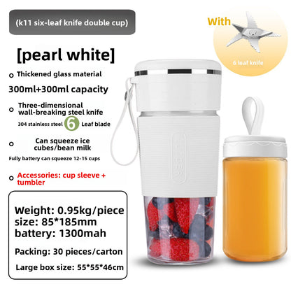 K11 Portable Blender – 6-Blade Glass Cup, Self-Cleaning, 400ml (USB Rechargeable)