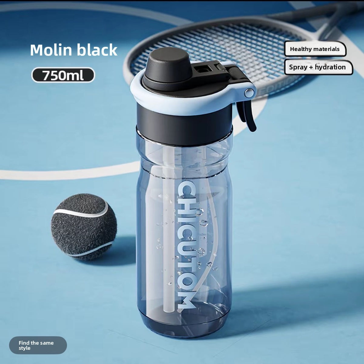 Large Capacity Sports Water Bottle with Spray & Straw – 750ml