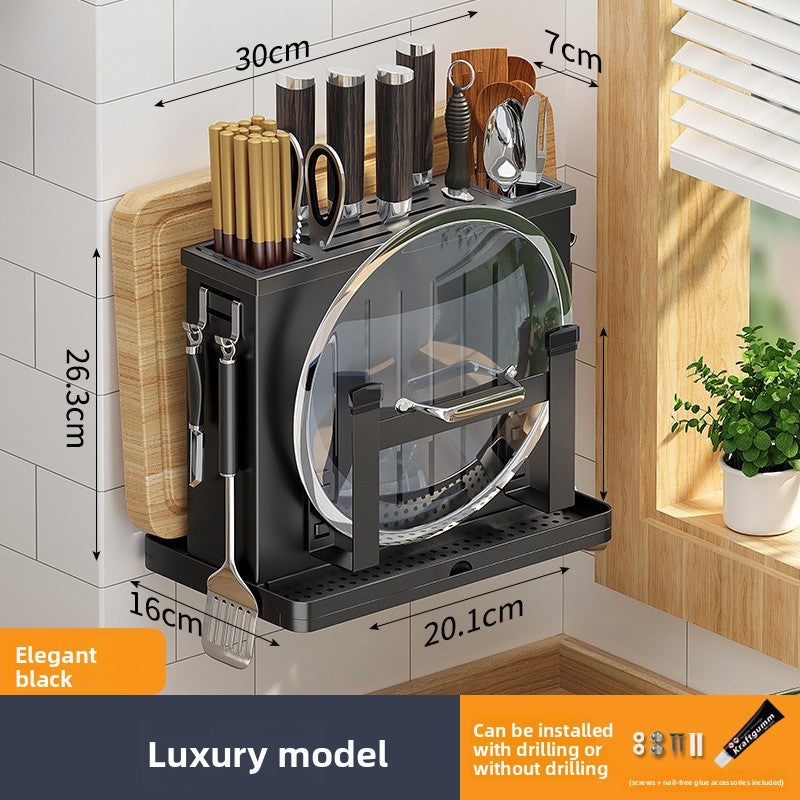 Wall Mounted Stainless Steel Knife Holder with Cutting Board Storage
