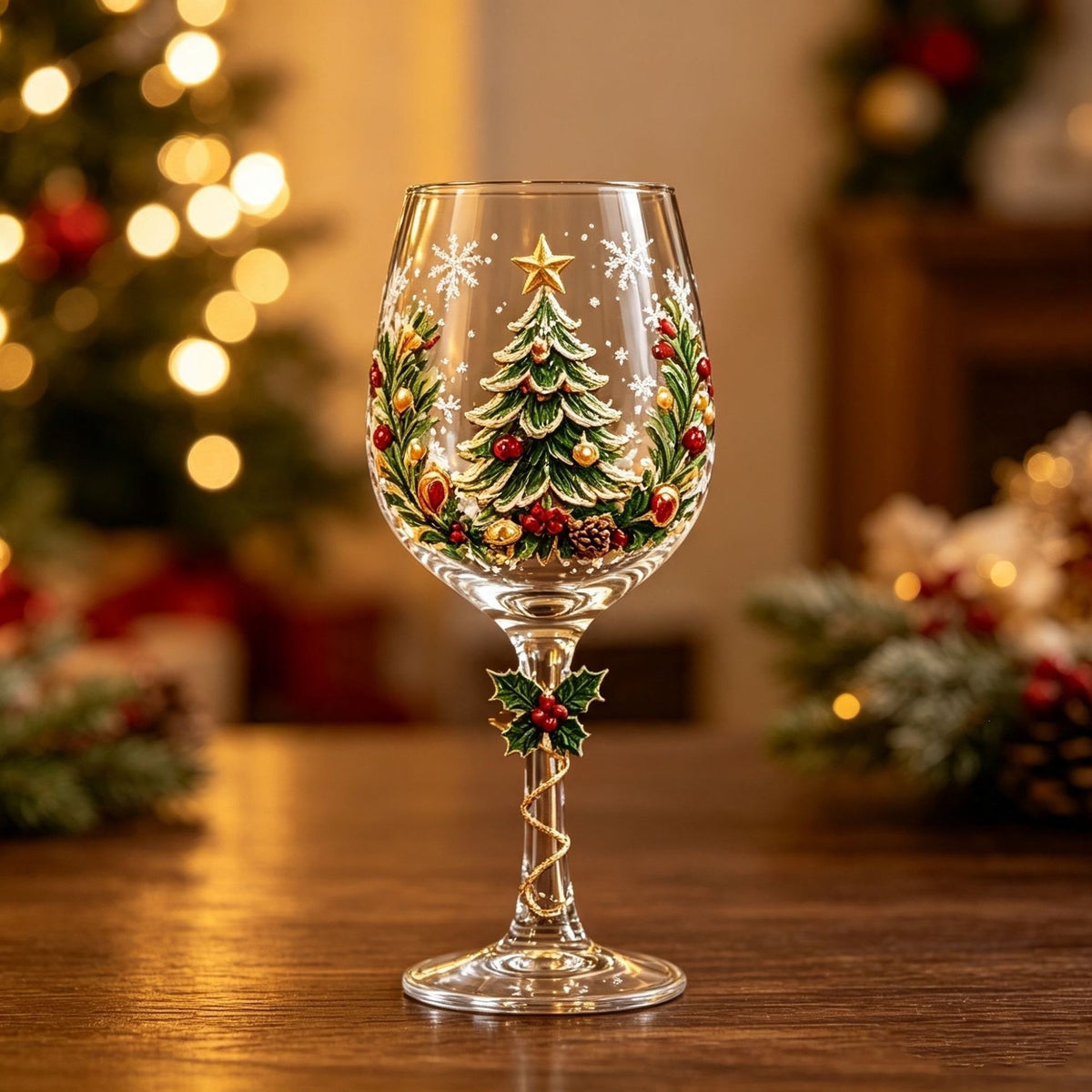 Christmas Themed Glass Art Goblet