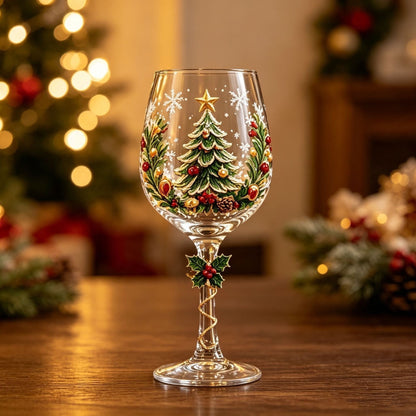 Christmas Themed Glass Art Goblet