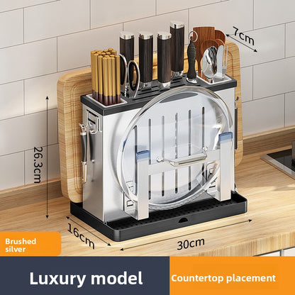 Wall Mounted Stainless Steel Knife Holder with Cutting Board Storage