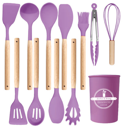 Wooden Handle Silicone Kitchen Utensil Set
