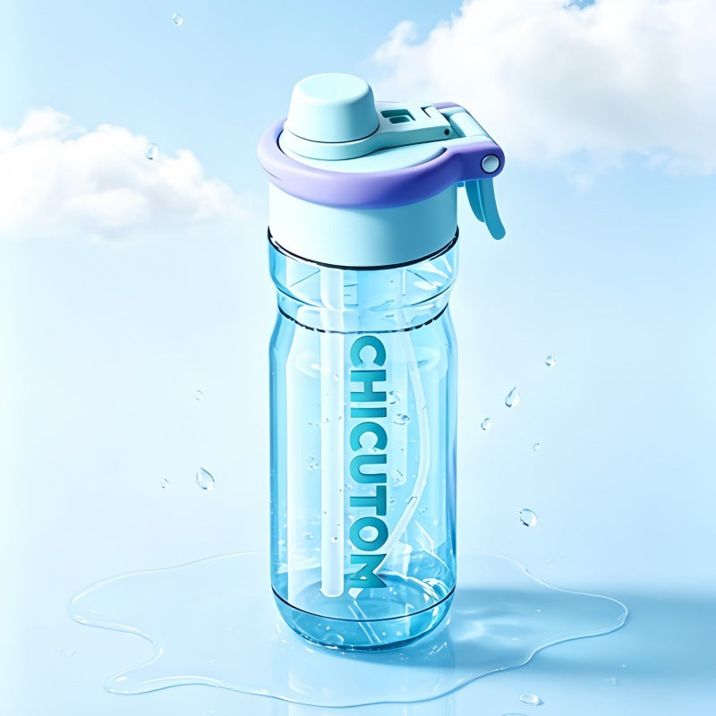 Large Capacity Sports Water Bottle with Spray & Straw – 750ml