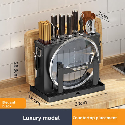 Wall Mounted Stainless Steel Knife Holder with Cutting Board Storage
