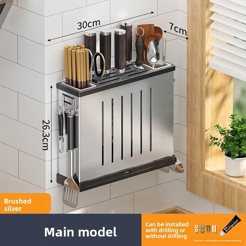 Wall Mounted Stainless Steel Knife Holder with Cutting Board Storage