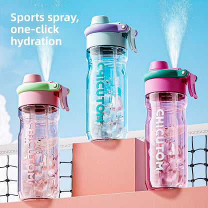 Large Capacity Sports Water Bottle with Spray & Straw – 750ml